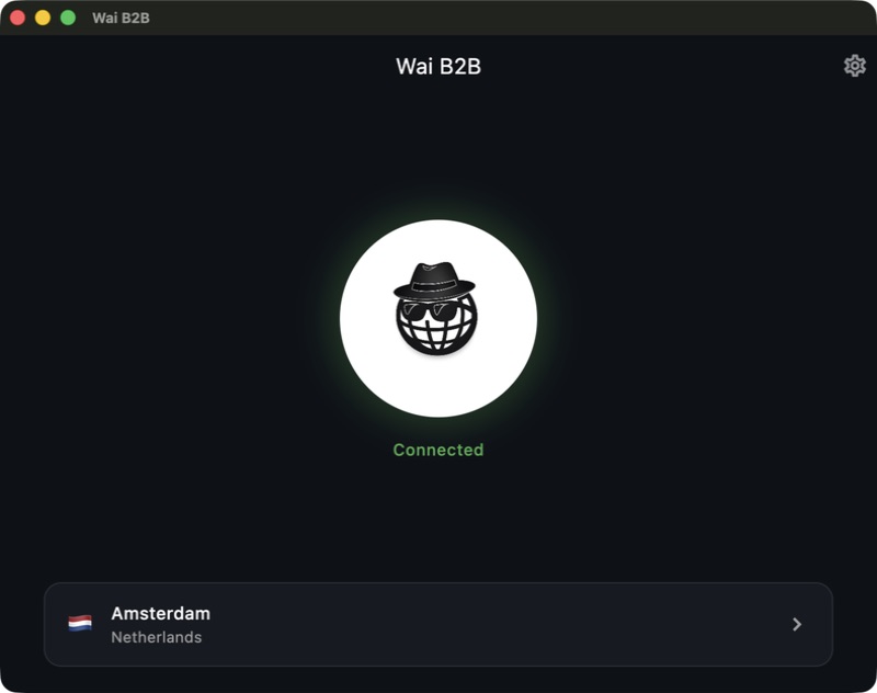 Wai B2B on Mac, connected to the Amsterdam server